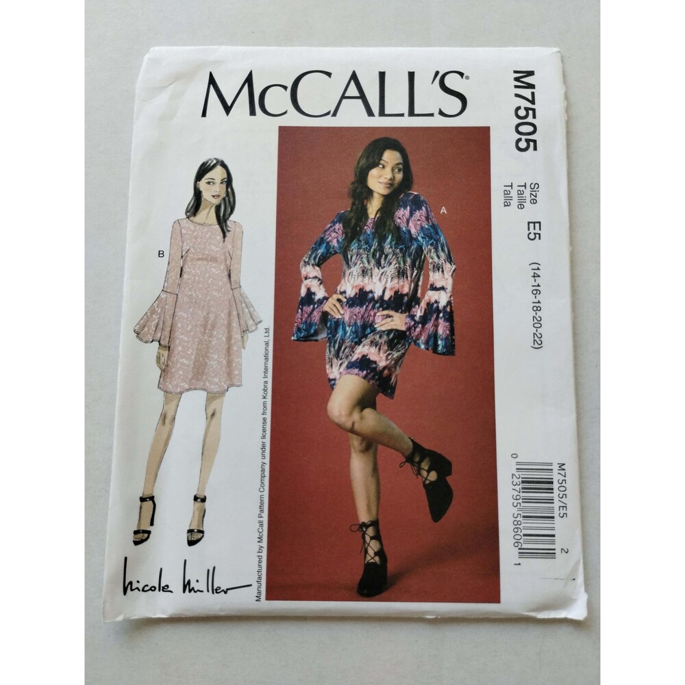 M7505 McCalls Sewing Pattern Misses Dresses, Size E5 (14-22)
